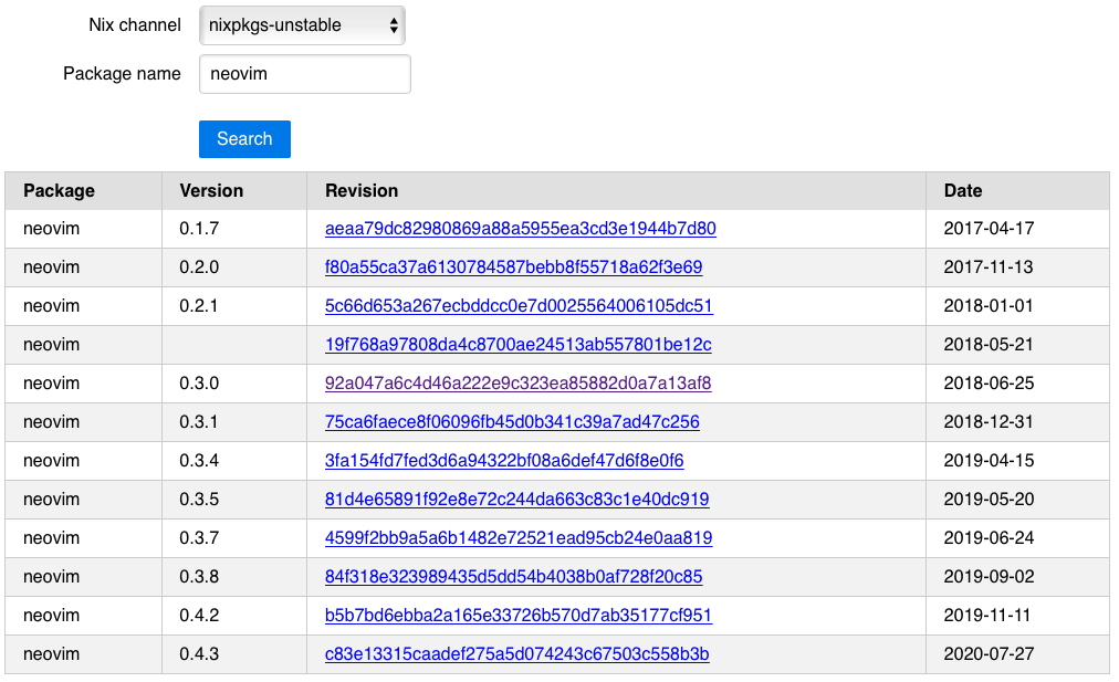 Nix Package Versions